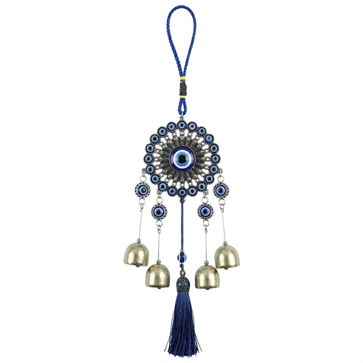 Blue Evil Eye Decor Wall Hanging Ornament Door Hanger Home Protection - With Wind Bell and Tassel - #EBE2602