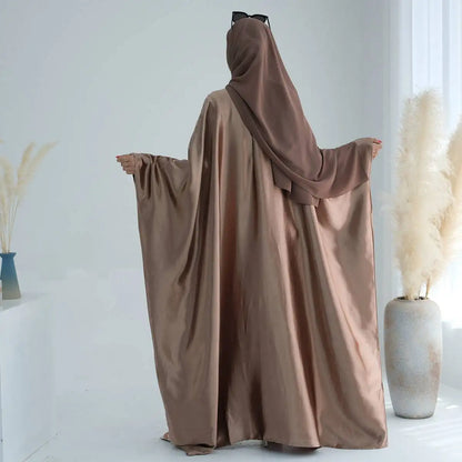 Wrinkle Satin Bright Muslim Women Farasha Abaya Dress