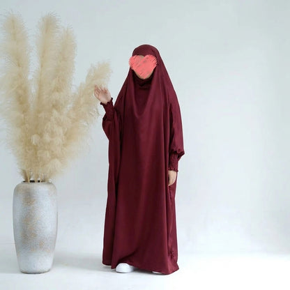 Muslim Girls Satin Prayer Dress Overhead Jilbab Robe Abaya #25662