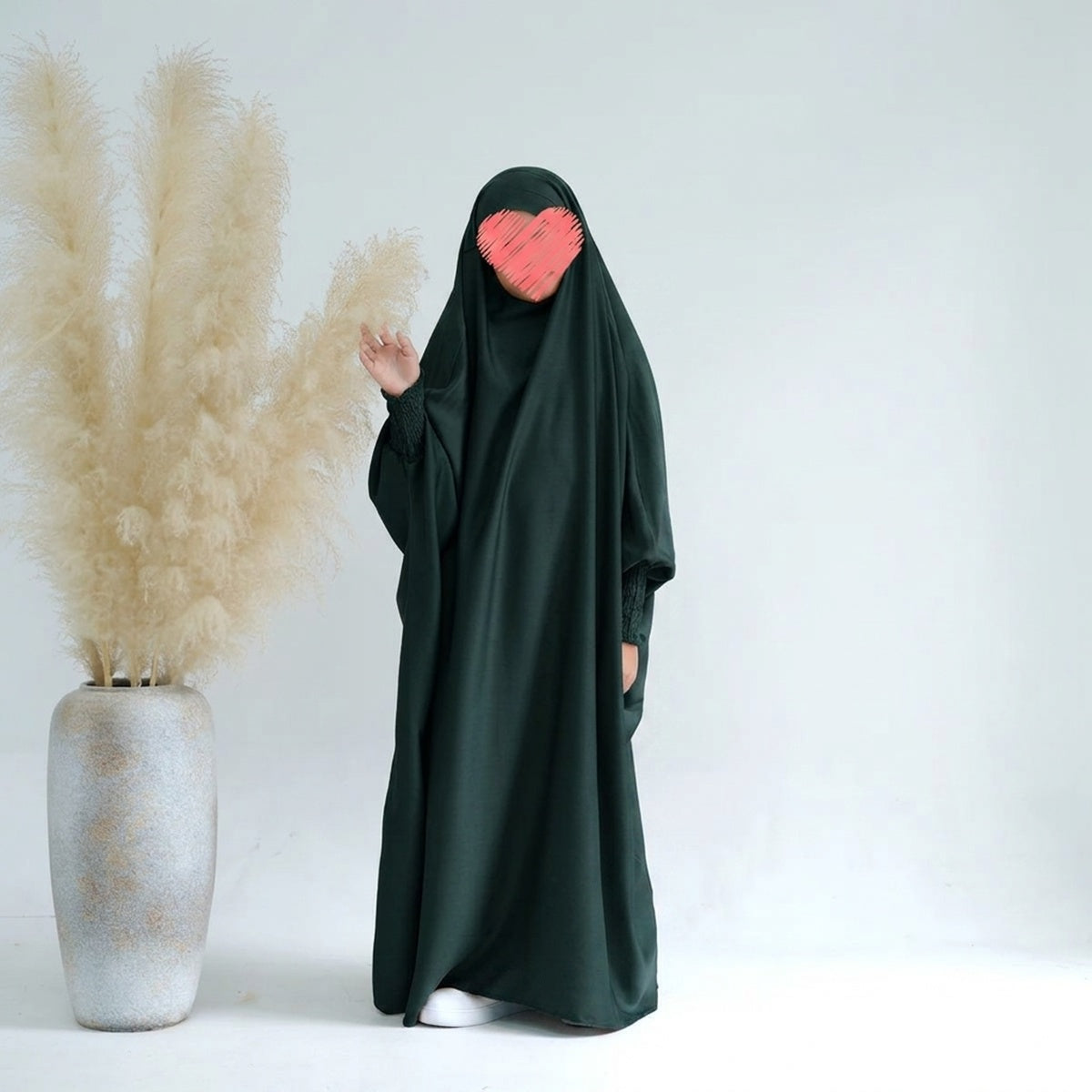 Muslim Girls Satin Prayer Dress Overhead Jilbab Robe Abaya #25662