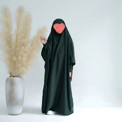 Muslim Girls Satin Prayer Dress Overhead Jilbab Robe Abaya #25662