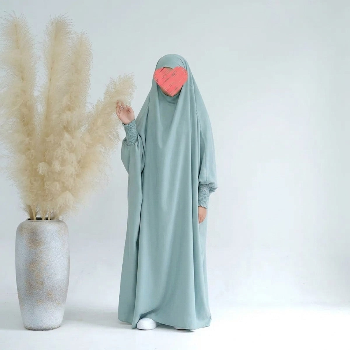 Muslim Girls Satin Prayer Dress Overhead Jilbab Robe Abaya #25662