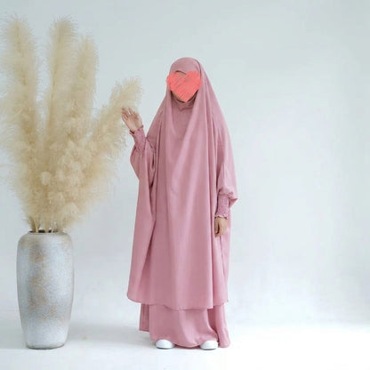 Muslim Girls Satin Prayer Dress Overhead Jilbab Robe Abaya #25662