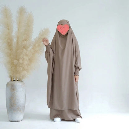 Muslim Girls Satin Prayer Dress Overhead Jilbab Robe Abaya #25662