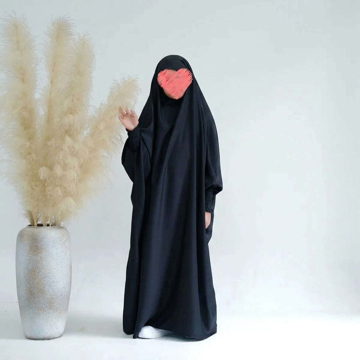 Muslim Girls Satin Prayer Dress Overhead Jilbab Robe Abaya #25662