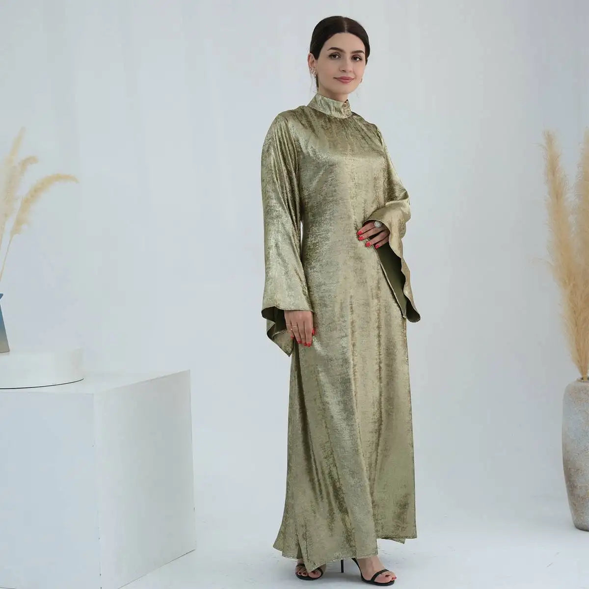 Muslim Women Bronzing Gleam Abaya Dress - L, Rose Muslim Women Bronzing Gleam Abaya Dress - L, Rose