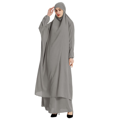 Muslim Women Jilbab Suit Prayer Dress 2 Pieces Set With Tops Robe Jilbab And Skirt