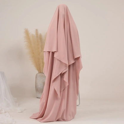 2 Pieces Set Muslim Women Prayer Dress Jilbab Abaya Dress With Khimar
