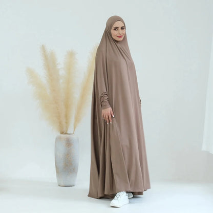 One Piece Full Length Jilbab Prayer Abaya Dress With Hooded #25628