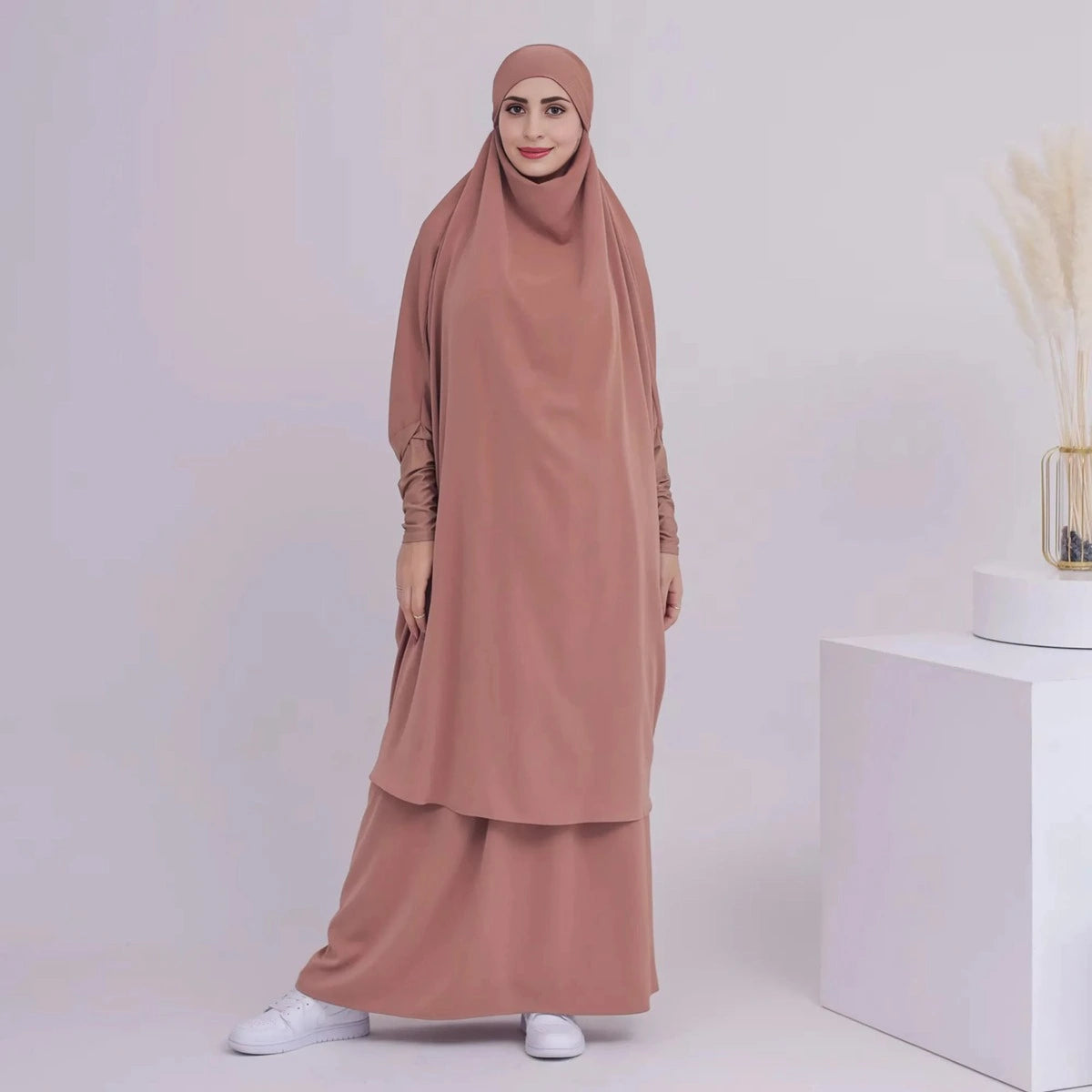 2 Pieces Set Jilbab Prayer Abaya Dress With Tops And Skirt #25423