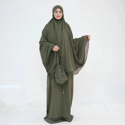 4 Pieces Set Jilbab Prayer Abaya Dress With Prayer Mat And Bag #25956