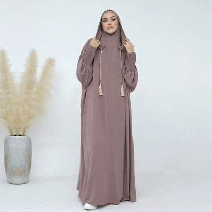 Muslim Women Hooded Abaya Prayer Dress Cotton Blend Jilbab Halal Clothing