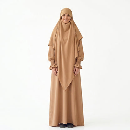 2 Pieces Set Jilbab Robe Prayer Dress With Two Layers Khimar For Arab Women