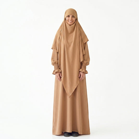 2 Pieces Set Jilbab Robe Prayer Dress With Two Layers Khimar For Arab Women