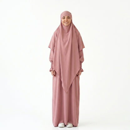 2 Pieces Set Jilbab Robe Prayer Dress With Two Layers Khimar For Arab Women