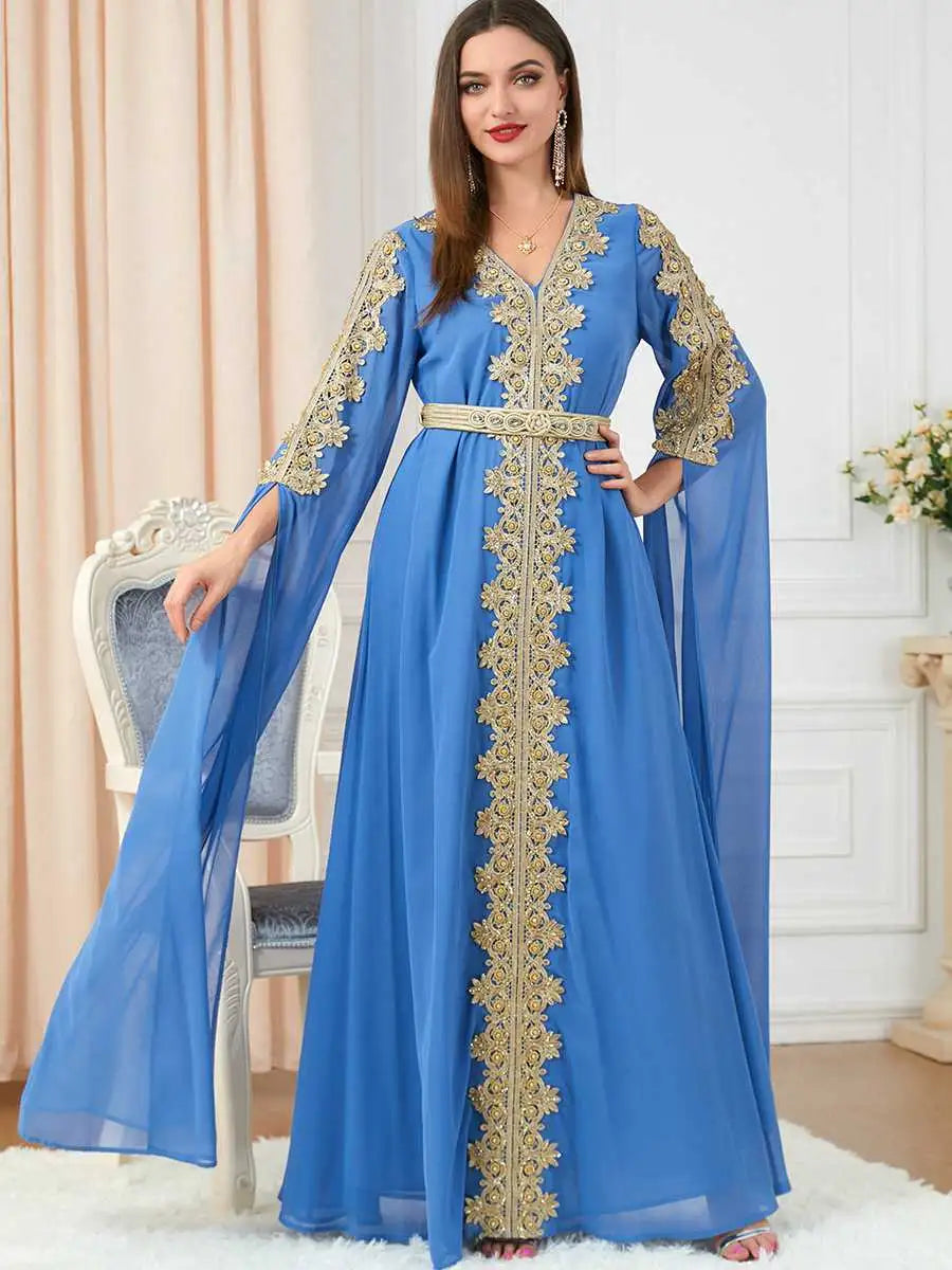 Eid Middle East Arab Women Chiffon Caftan Kaftan Dress For Evening Par