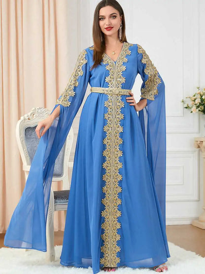 Eid Middle East Arab Women Chiffon Caftan Kaftan Dress For Evening Party And Wedding