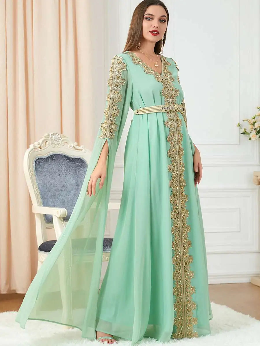 Eid Middle East Arab Women Chiffon Caftan Kaftan Dress For Evening Party And Wedding