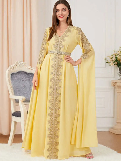 Eid Middle East Arab Women Chiffon Caftan Kaftan Dress For Evening Party And Wedding