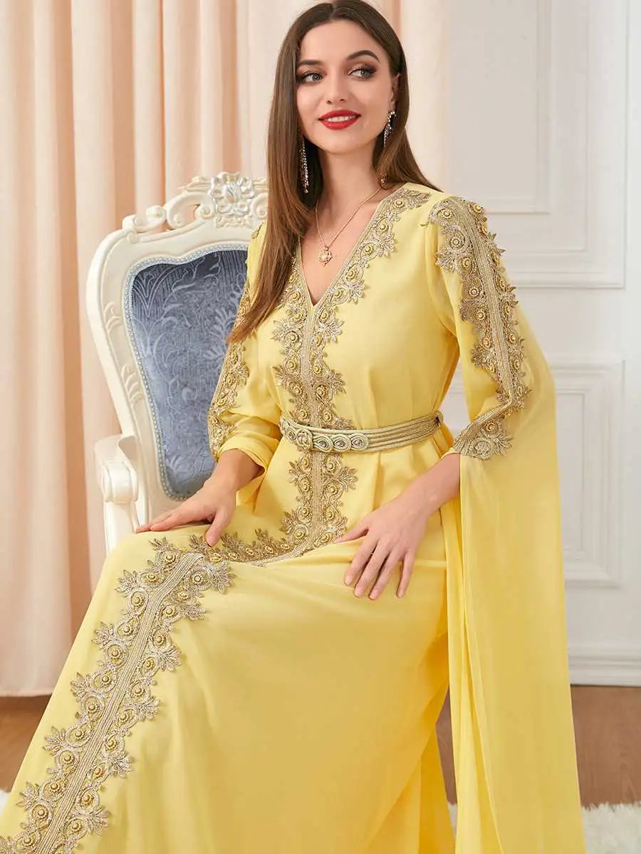 Eid Middle East Arab Women Chiffon Caftan Kaftan Dress For Evening Party And Wedding