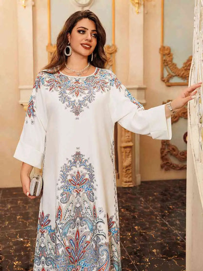 Eid Hotfix Rhinestone Printed Caftan Kaftan Dress