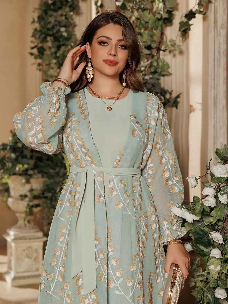 Eid 2 Pieces Set Embroidery Caftan Kaftan Dress