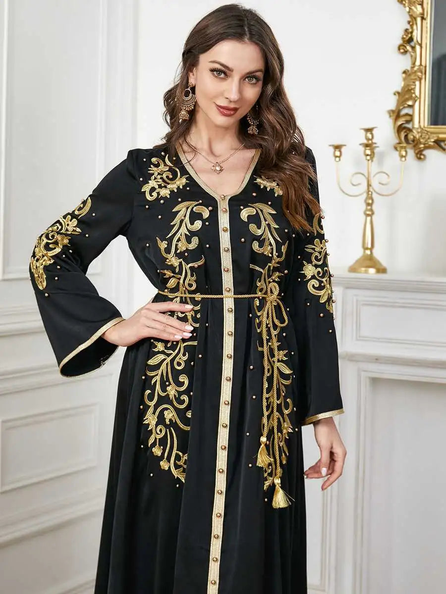 Eid Dress Satin Embroidery Kaftan Dress Caftan For Women Arab Middle East