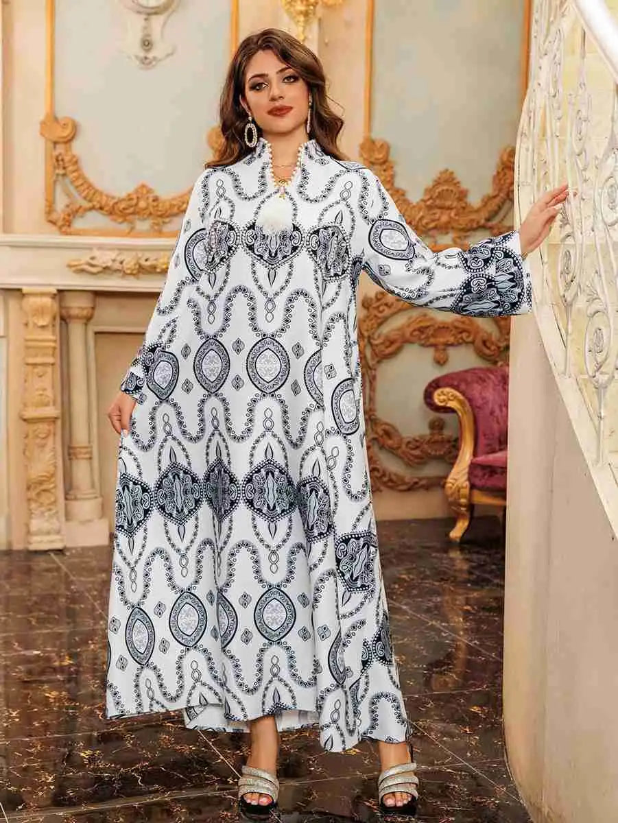 Eid Printed Arab Women Caftan Kaftan Dress