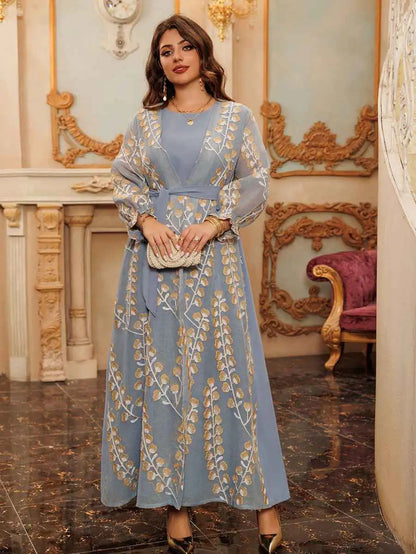 Eid 2 Pieces Set Embroidery Caftan Kaftan Dress