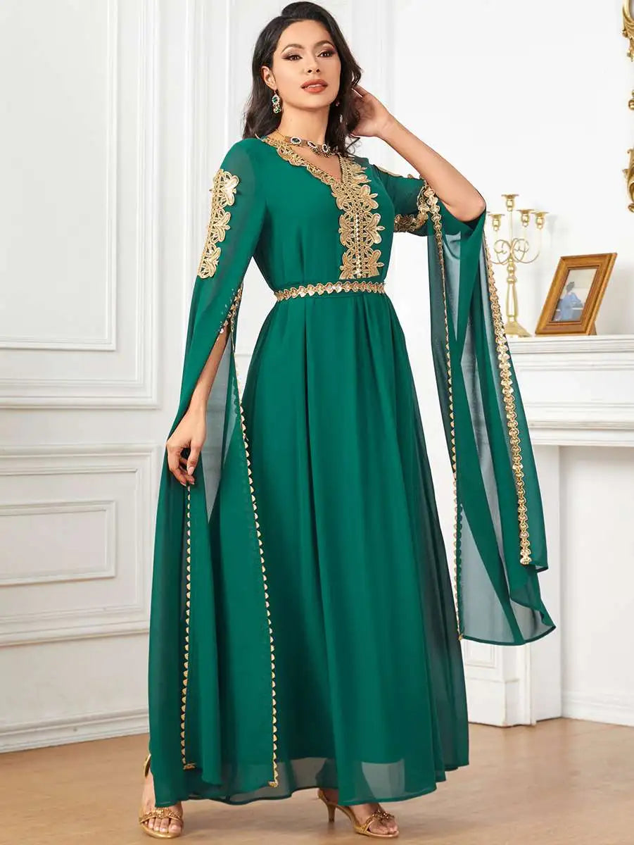 Eid Raglan Sleeve Chiffon Arab Caftan Kaftan Dress