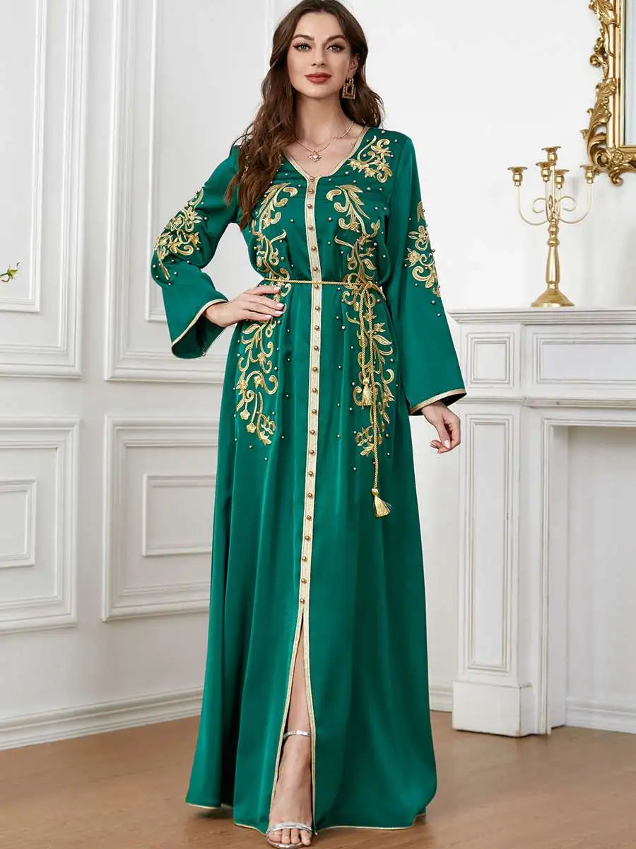 Eid Dress Satin Embroidery Kaftan Dress Caftan For Women Arab Middle East