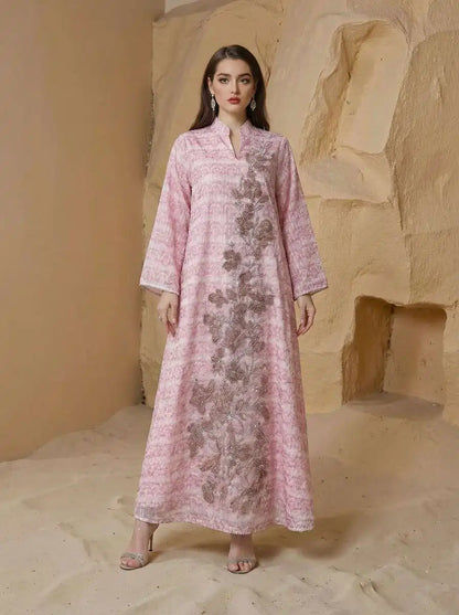 Muslim Women Eid Beads Caftan Kaftan Dress Jalabiya #25S158