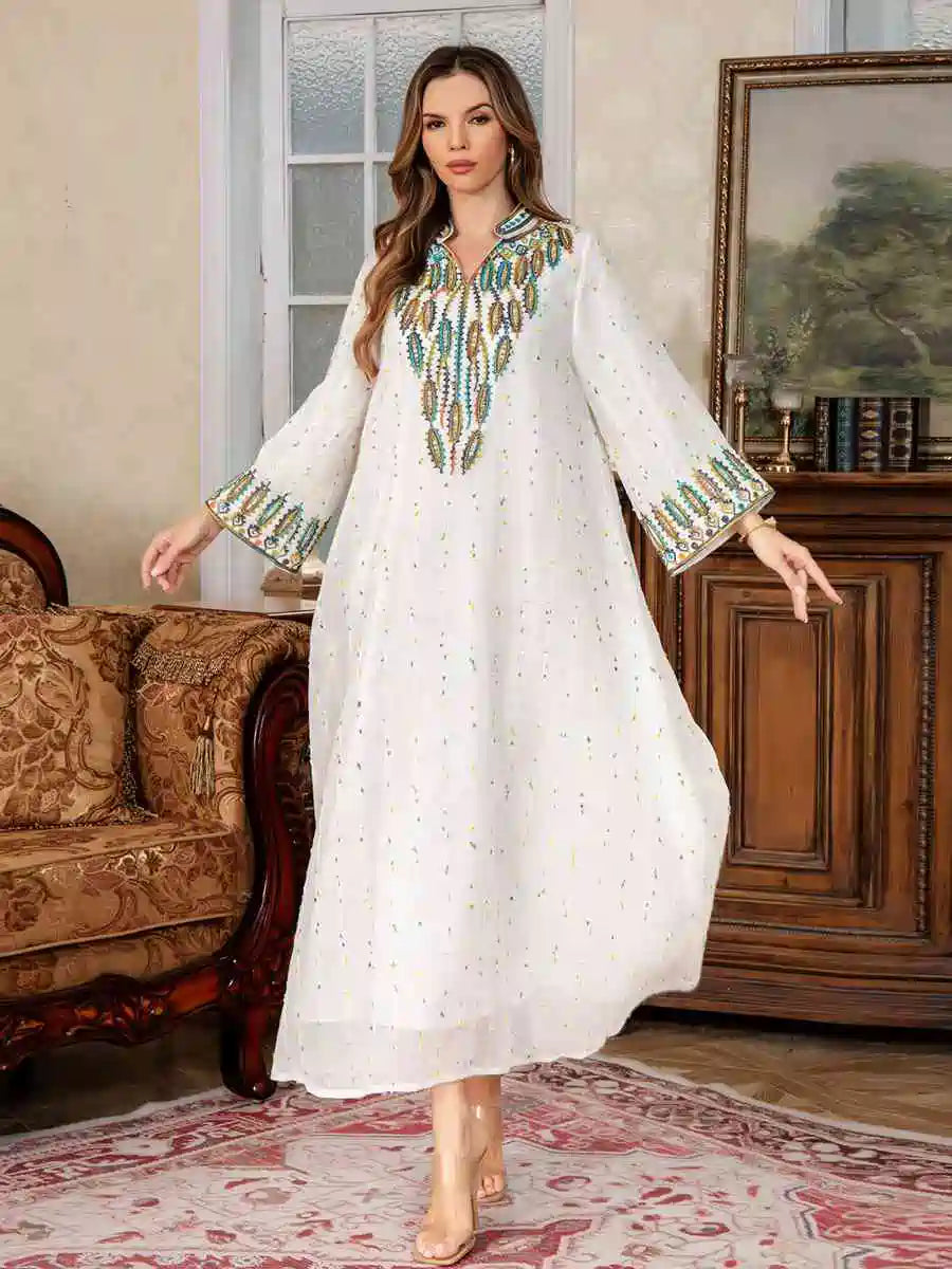 Eid Rope Embroidery Jalabiya Caftan Kaftan Dress #25S160