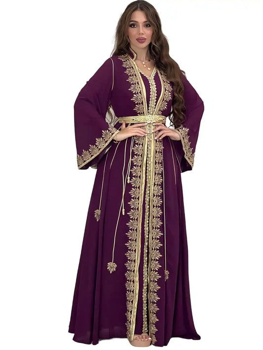 Eid Dress 2 Pieces Set Embroidery Caftan Kaftan Dress With Inner Sleeveless Dress #254062