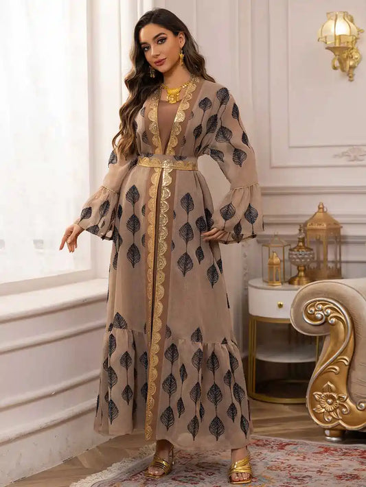 Eid Dress 2 Pieces Set Embroidery Caftan Kaftan Dress With Inner Sleeveless Dress #25469