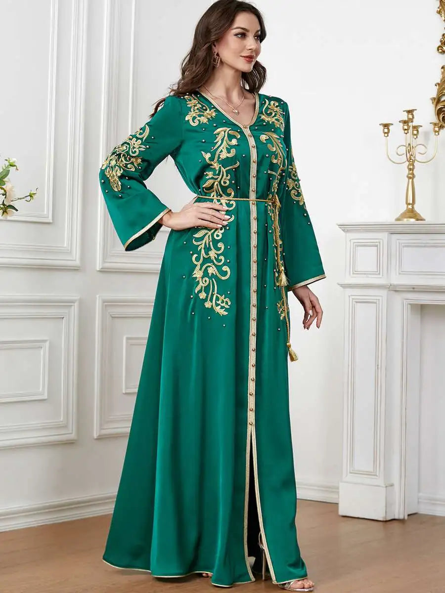 Eid Dress Satin Embroidery Kaftan Dress Caftan For Women Arab Middle East