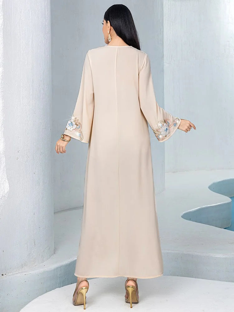 Flower Embroidery Beads Eid Caftan Kaftan Dress #254120