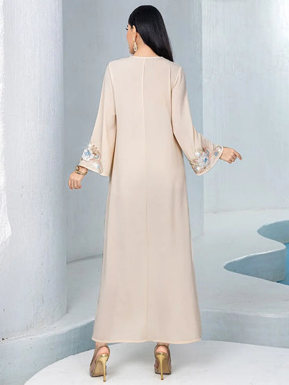 Flower Embroidery Beads Eid Caftan Kaftan Dress #254120