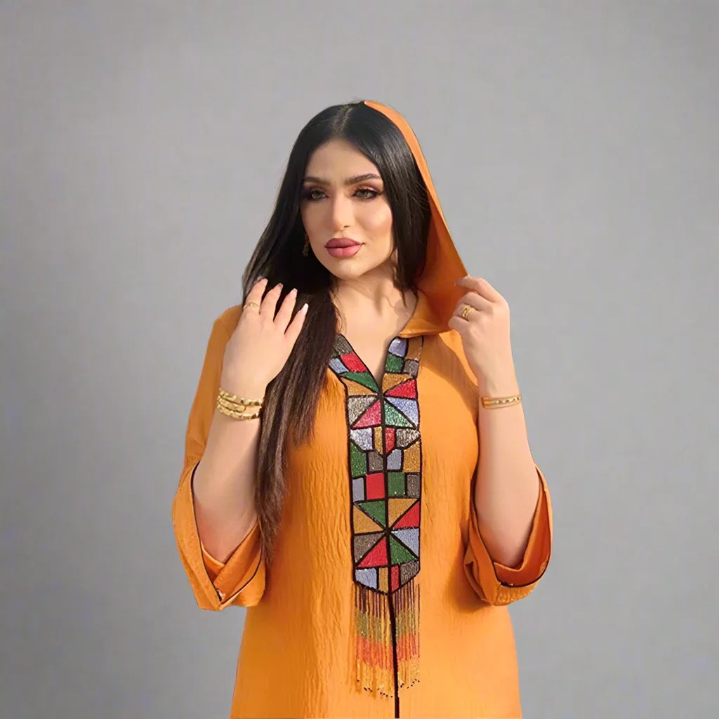 Dubai Hooded Kaftan Dress djellaba abaya femme Jalaba Jalabiya