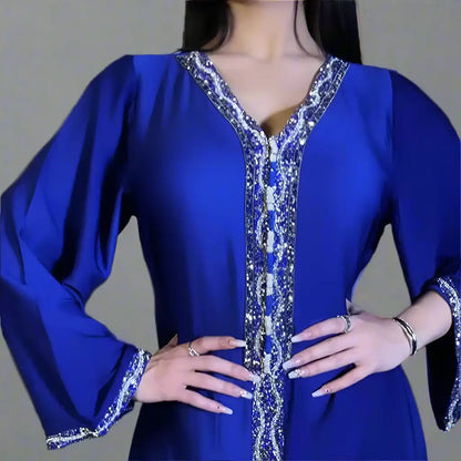 Fashion Women Kaftan Jalabiya Dress With Hotfix Rhinestone