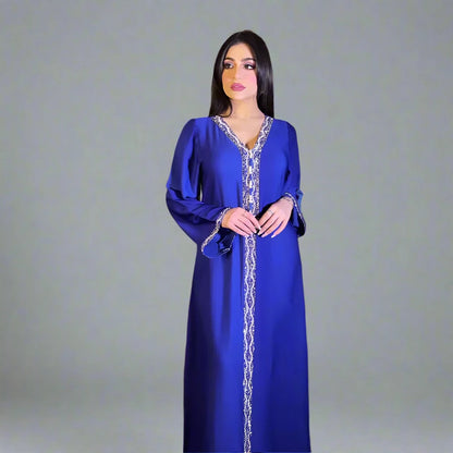 Fashion Women Kaftan Jalabiya Dress With Hotfix Rhinestone