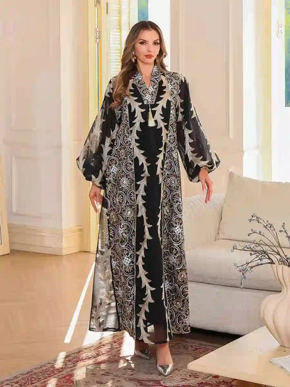 Eid Dress Mesh Embroidery Caftan Kaftan Dress #25S140