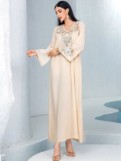 Flower Embroidery Beads Eid Caftan Kaftan Dress #254120