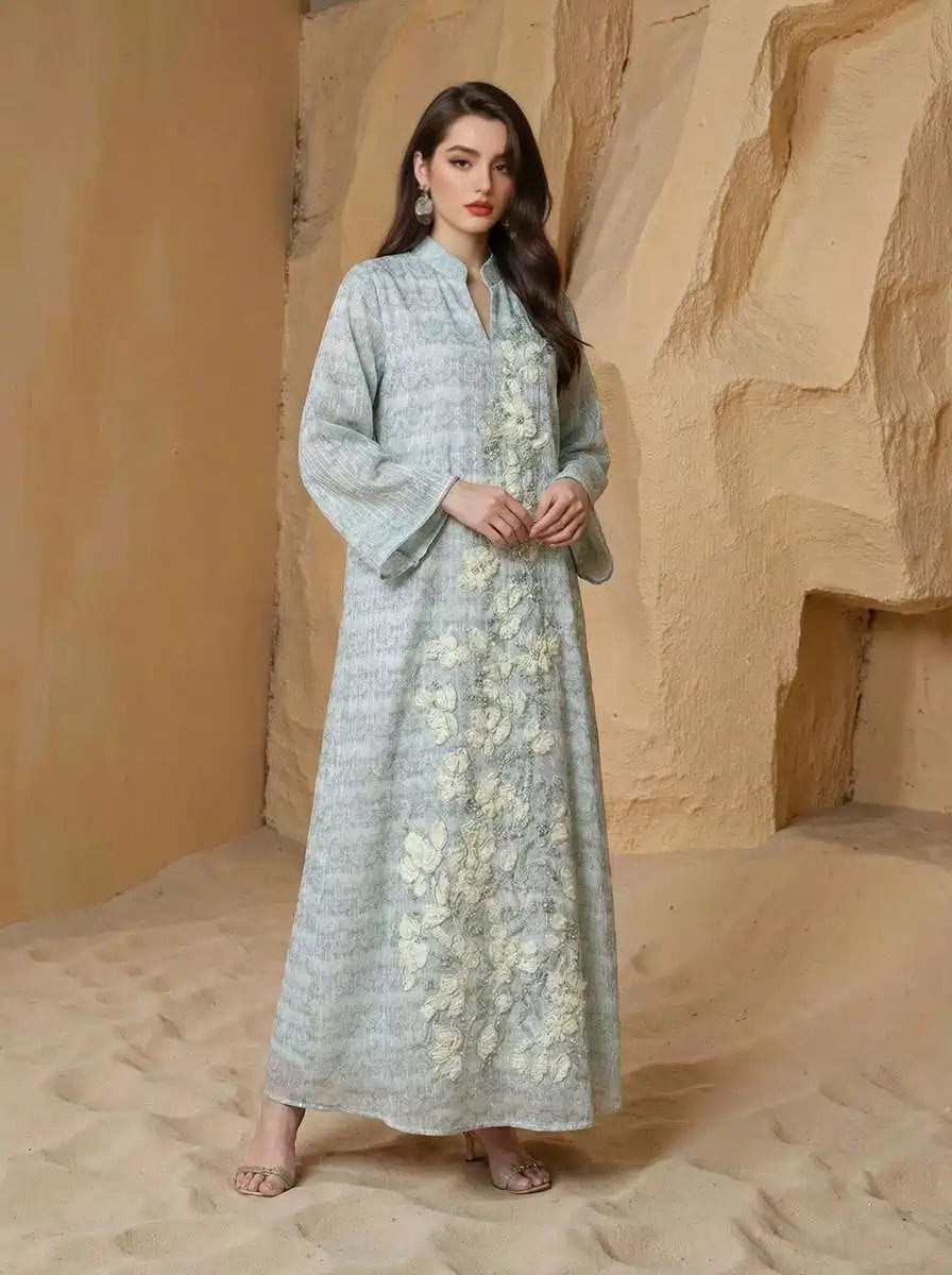 Beads Caftan Kaftan Dress Jalabiya For Women - Mukhawar Jalabiya Eid Dress - Pink/Blue - #25S158
