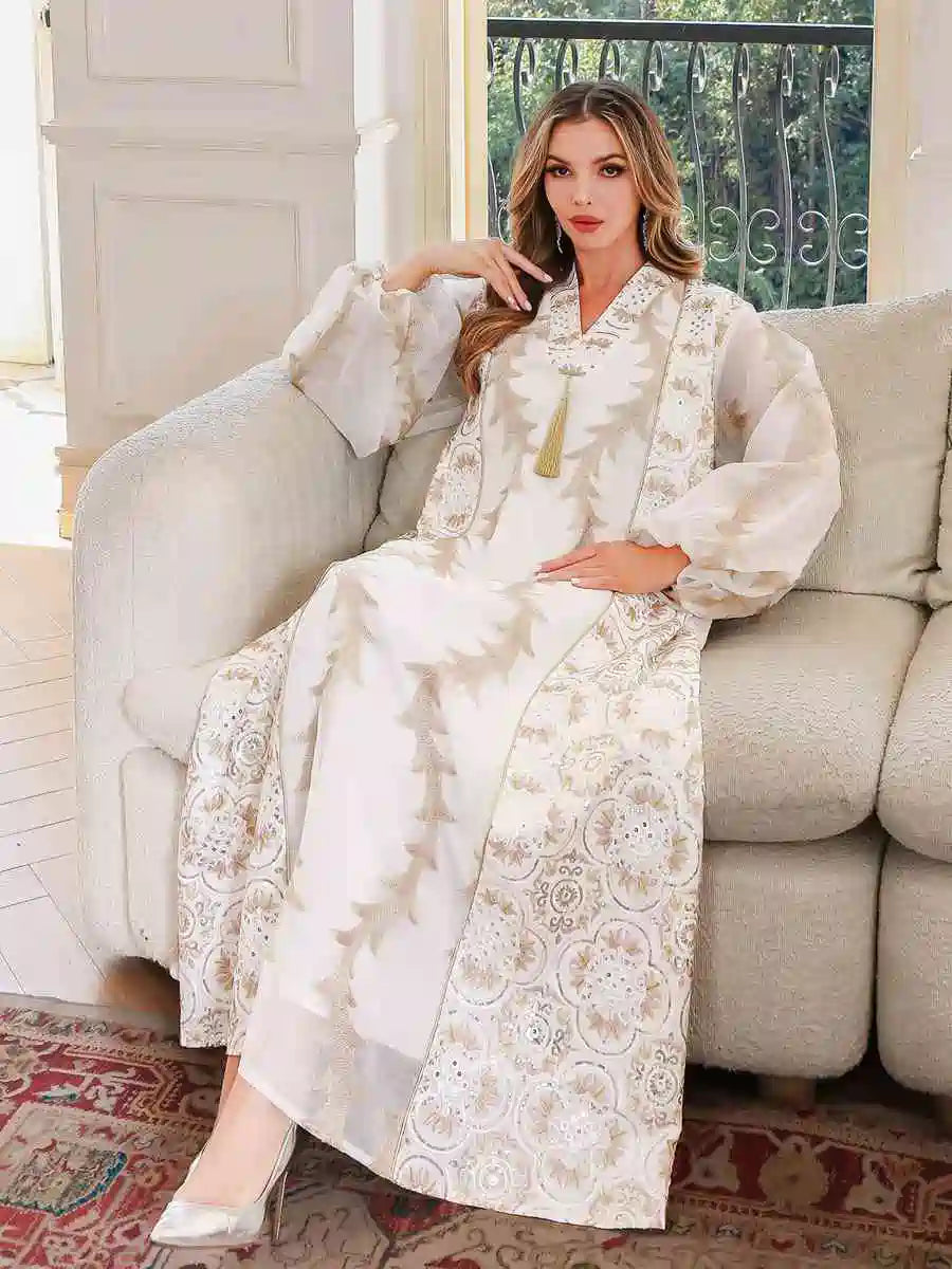 Eid Dress Mesh Embroidery Caftan Kaftan Dress #25S140