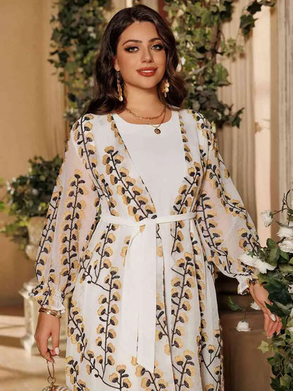 Eid 2 Pieces Set Embroidery Caftan Kaftan Dress