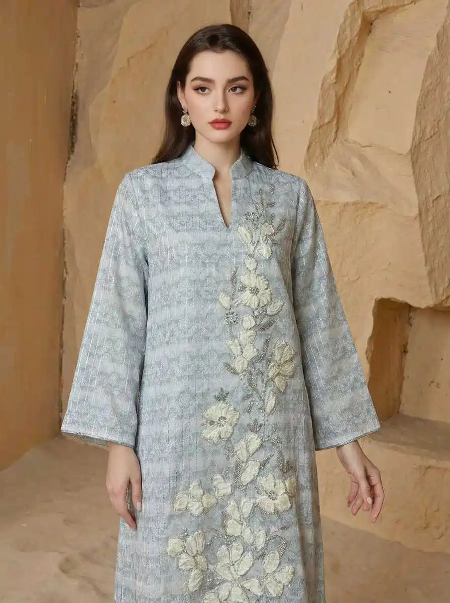 Beads Caftan Kaftan Dress Jalabiya For Women - Mukhawar Jalabiya Eid Dress - Pink/Blue - #25S158