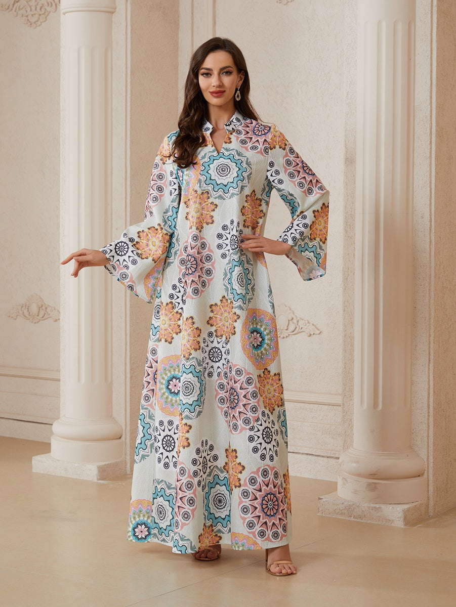 Printed Hotfix Rhinestones Caftan Kaftan Dress For Women - Jacquard Mukhawar Jalabiya Eid Dress - #26N11