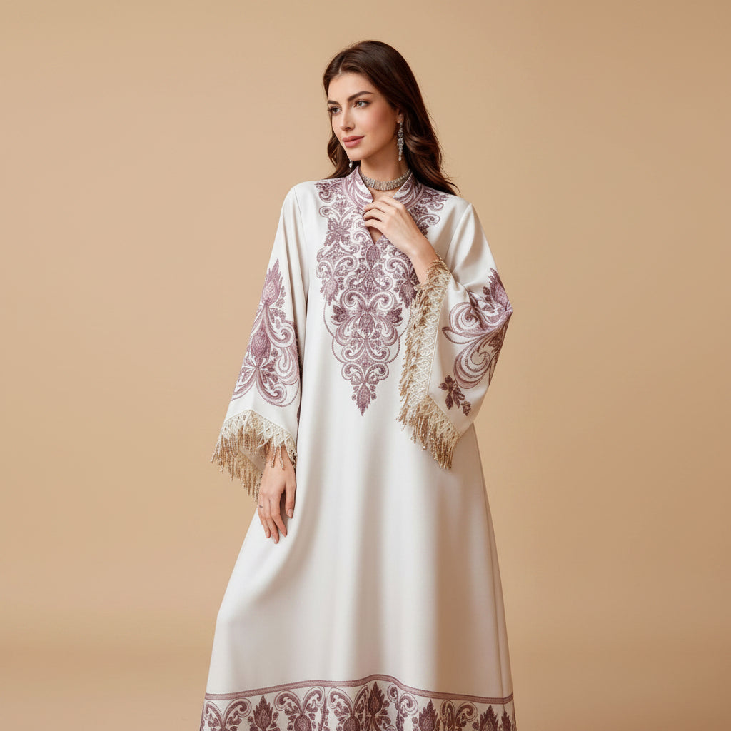 Hotfix Rhinestones Tassel Caftan Kaftan Dress For Women - Mukhawar Jalabiya Eid Dress - #26484