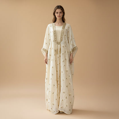 Muslim Women Eid Dress 2 Pieces Set Embroidery Kaftan Caftan Dress - Mukhawar Jalabiya - #26N164